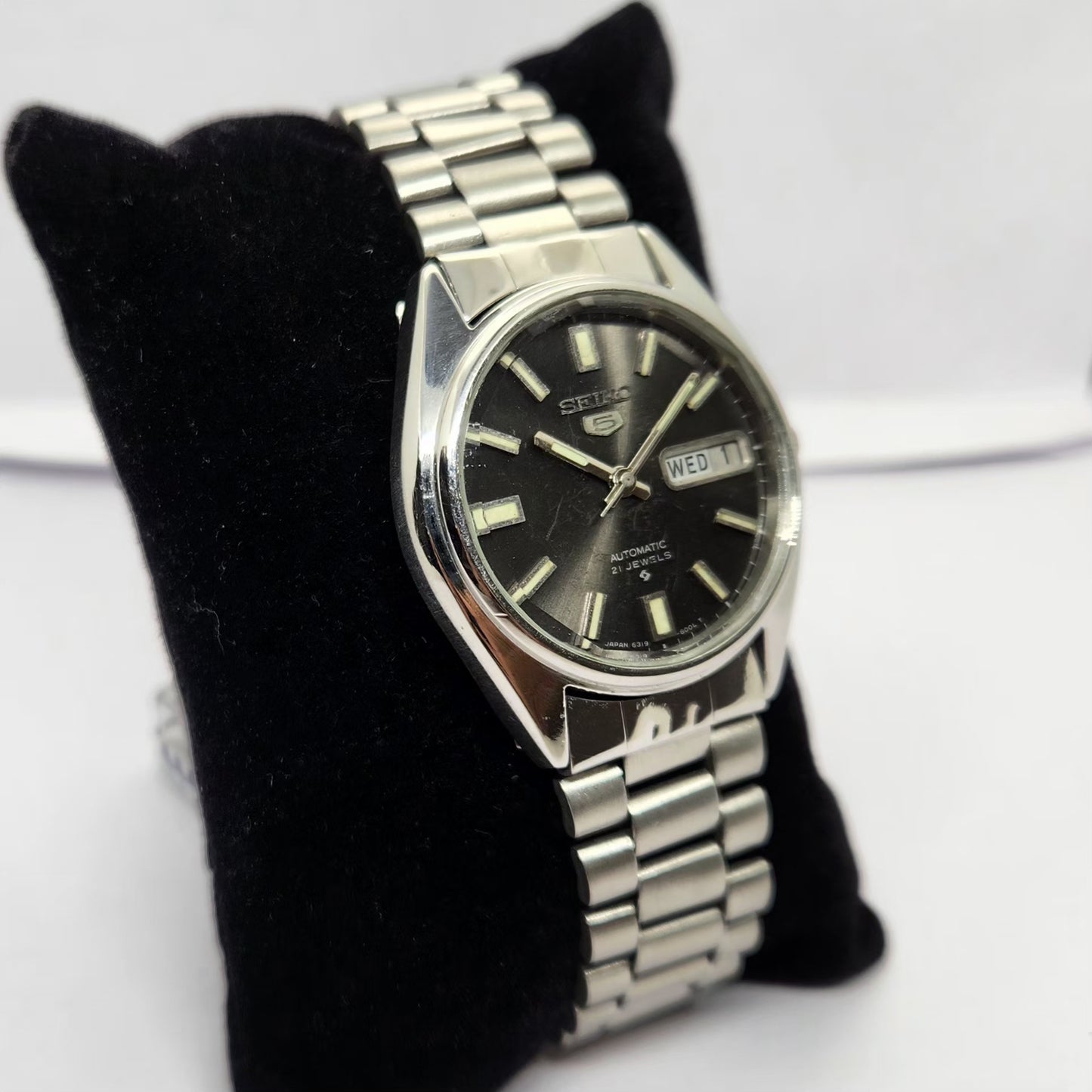 Vintage 1971 Original Seiko 5 Automatic 6119-8000 Black face 21 Jewels Day-Date Japanese Men's Wrist Watch OG208