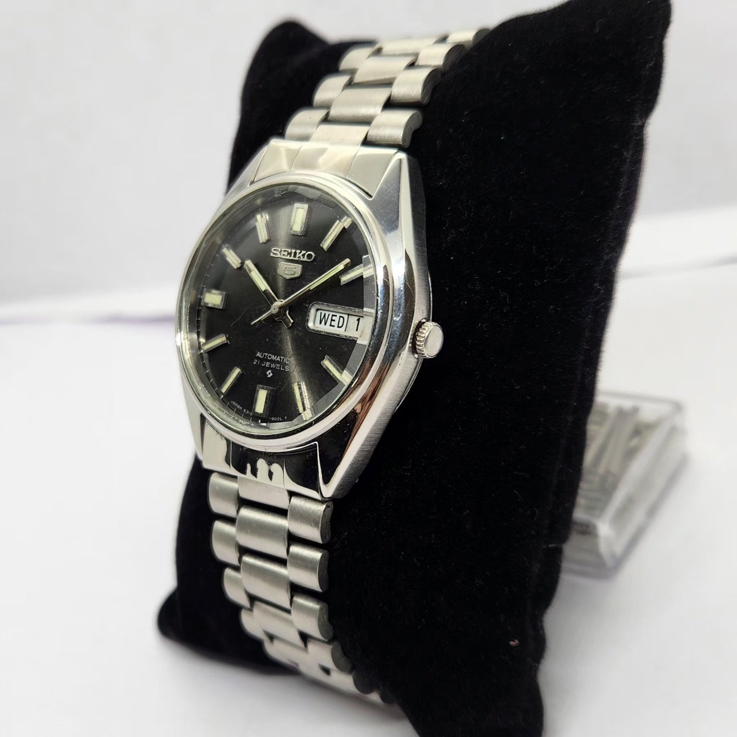 Vintage 1971 Original Seiko 5 Automatic 6119-8000 Black face 21 Jewels Day-Date Japanese Men's Wrist Watch OG208
