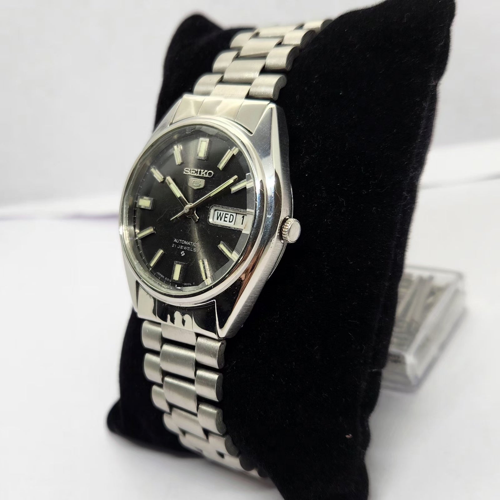 Vintage 1971 Original Seiko 5 Automatic 6119-8000 Black face 21 Jewels Day-Date Japanese Men's Wrist Watch OG208