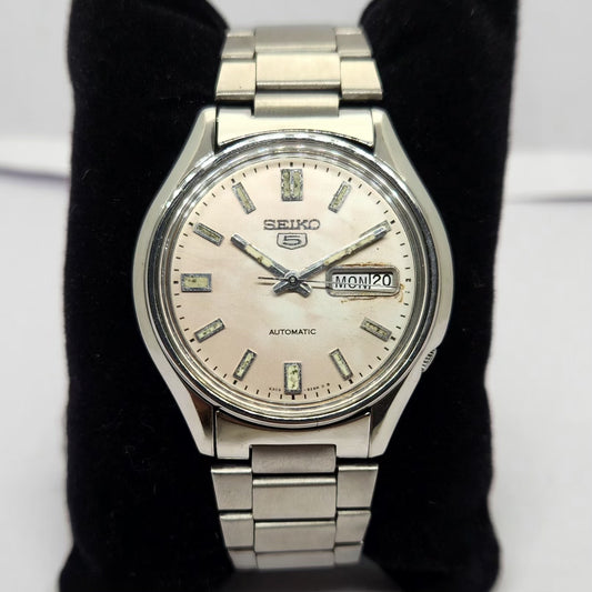 Vintage 1983 Original Seiko 5 Automatic 6309-8230 Silver face 17 Jewels Day-Date Japanese Men's Wrist Watch OG210