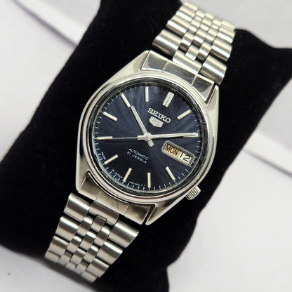 Vintage 1980 Original Seiko 5 Automatic 7s26-3100 Blue face 17 Jewels Day-Date Japanese Men's Wrist Watch OG211
