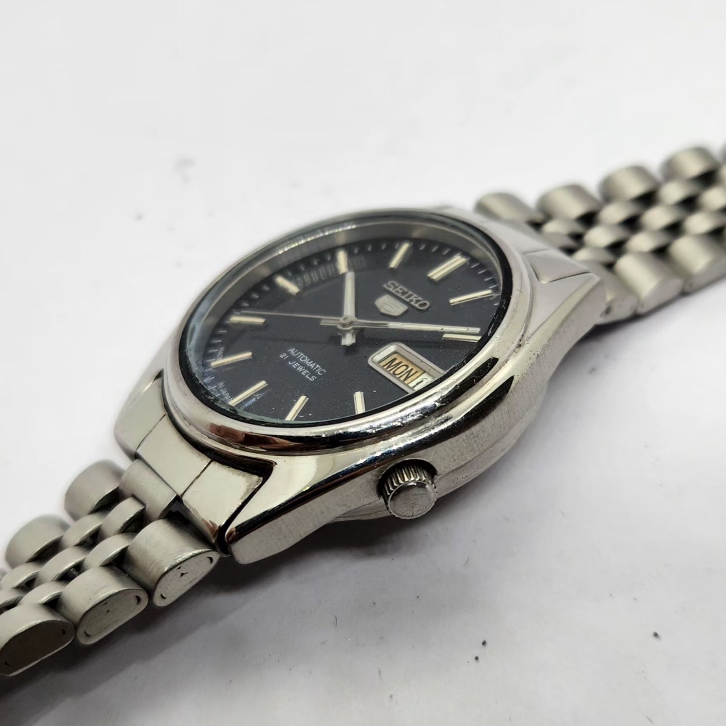 Vintage 1980 Original Seiko 5 Automatic 7s26-3100 Blue face 17 Jewels Day-Date Japanese Men's Wrist Watch OG211