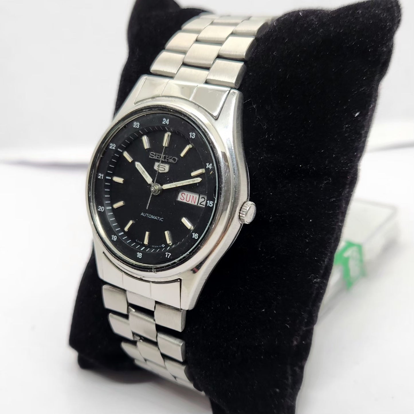 Vintage 1985 Original Seiko 5 Automatic 6309-523A Black 17 Jewels Day-Date Japanese Men's Wrist Watch OG212