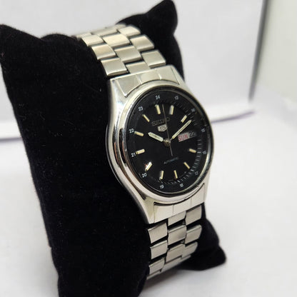 Vintage 1985 Original Seiko 5 Automatic 6309-523A Black 17 Jewels Day-Date Japanese Men's Wrist Watch OG212