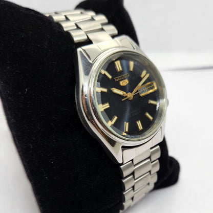 Vintage 1980 Original Seiko 5 Automatic 7009-876A Blue face 17 Jewels Day-Date Japanese Men's Wrist Watch OG216