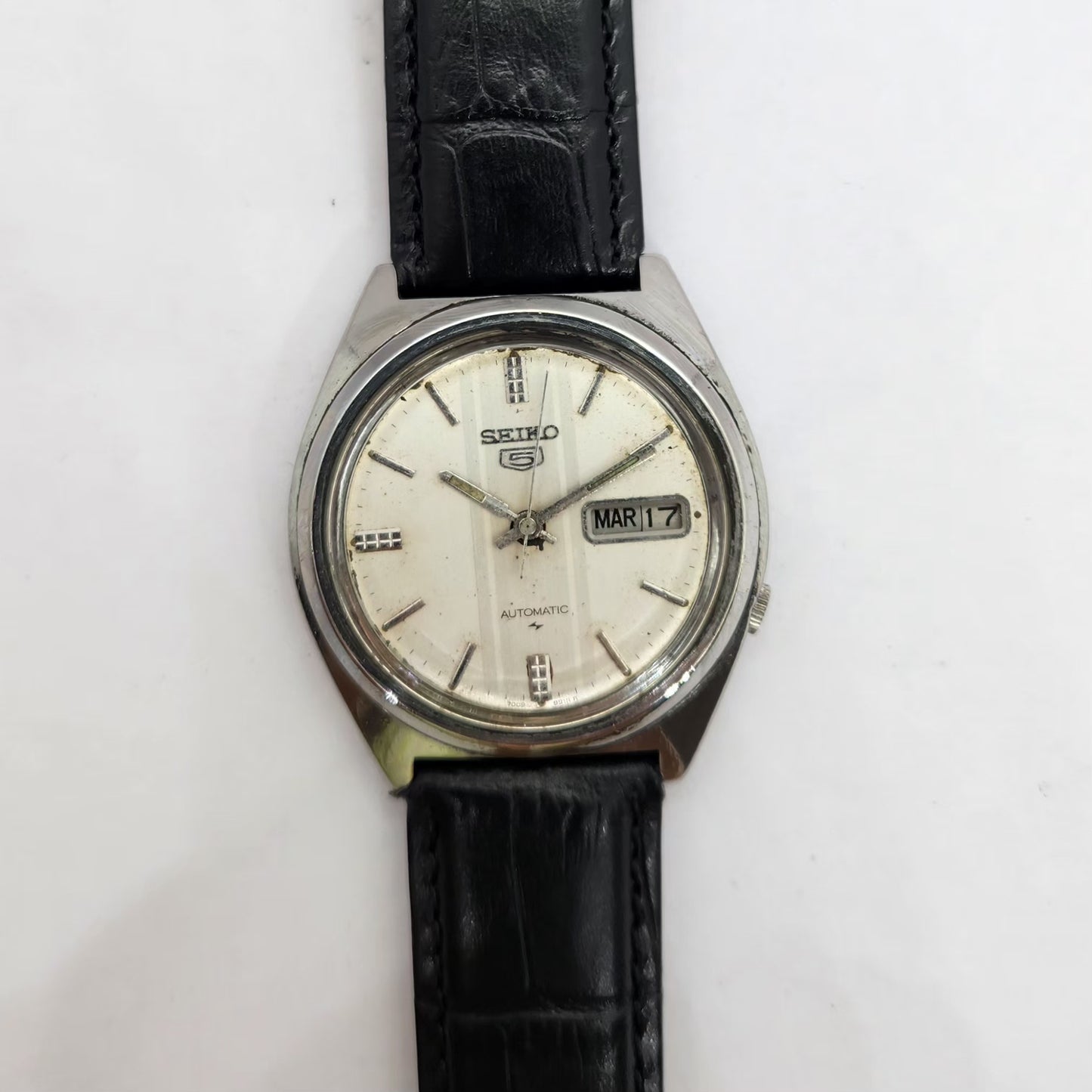Vintage 1984 Original Seiko 5 Automatic 7009-8750 Silver Face 17 Jewels Day-Date Japanese Men's Wrist Watch OG221