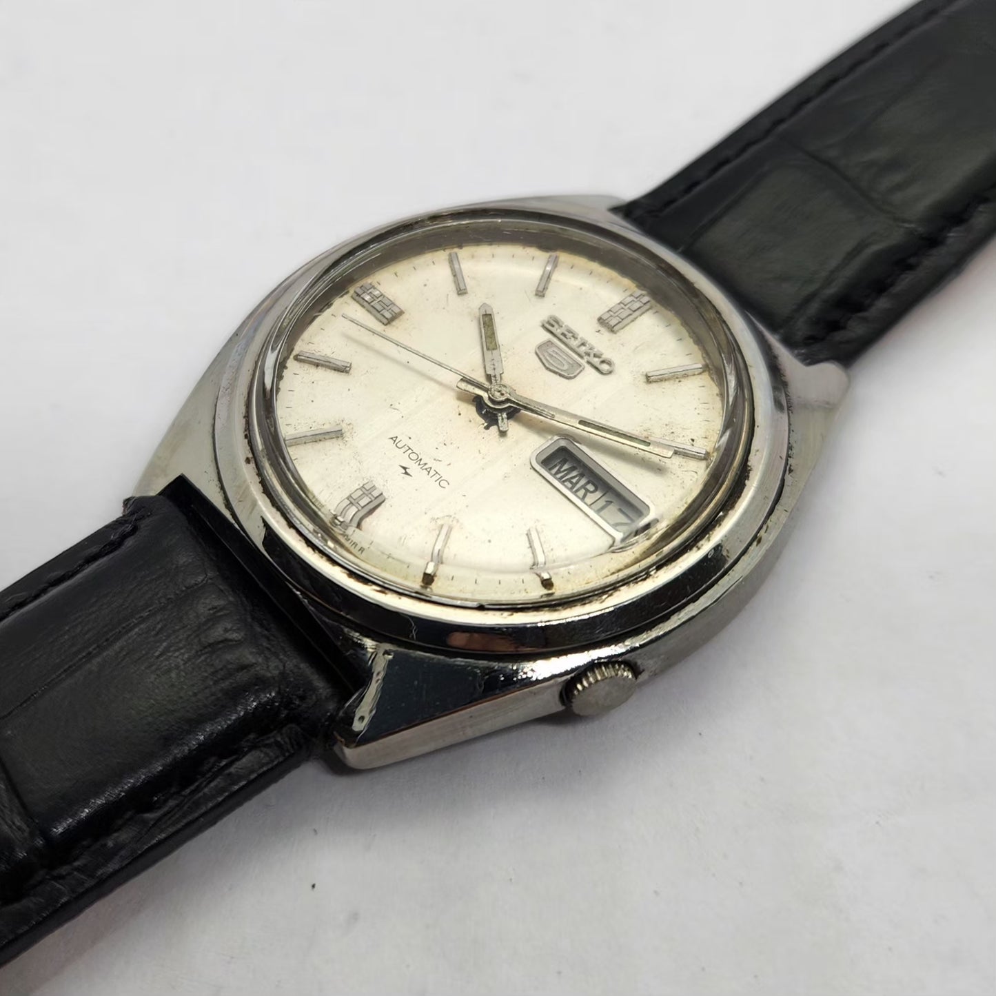 Vintage 1984 Original Seiko 5 Automatic 7009-8750 Silver Face 17 Jewels Day-Date Japanese Men's Wrist Watch OG221