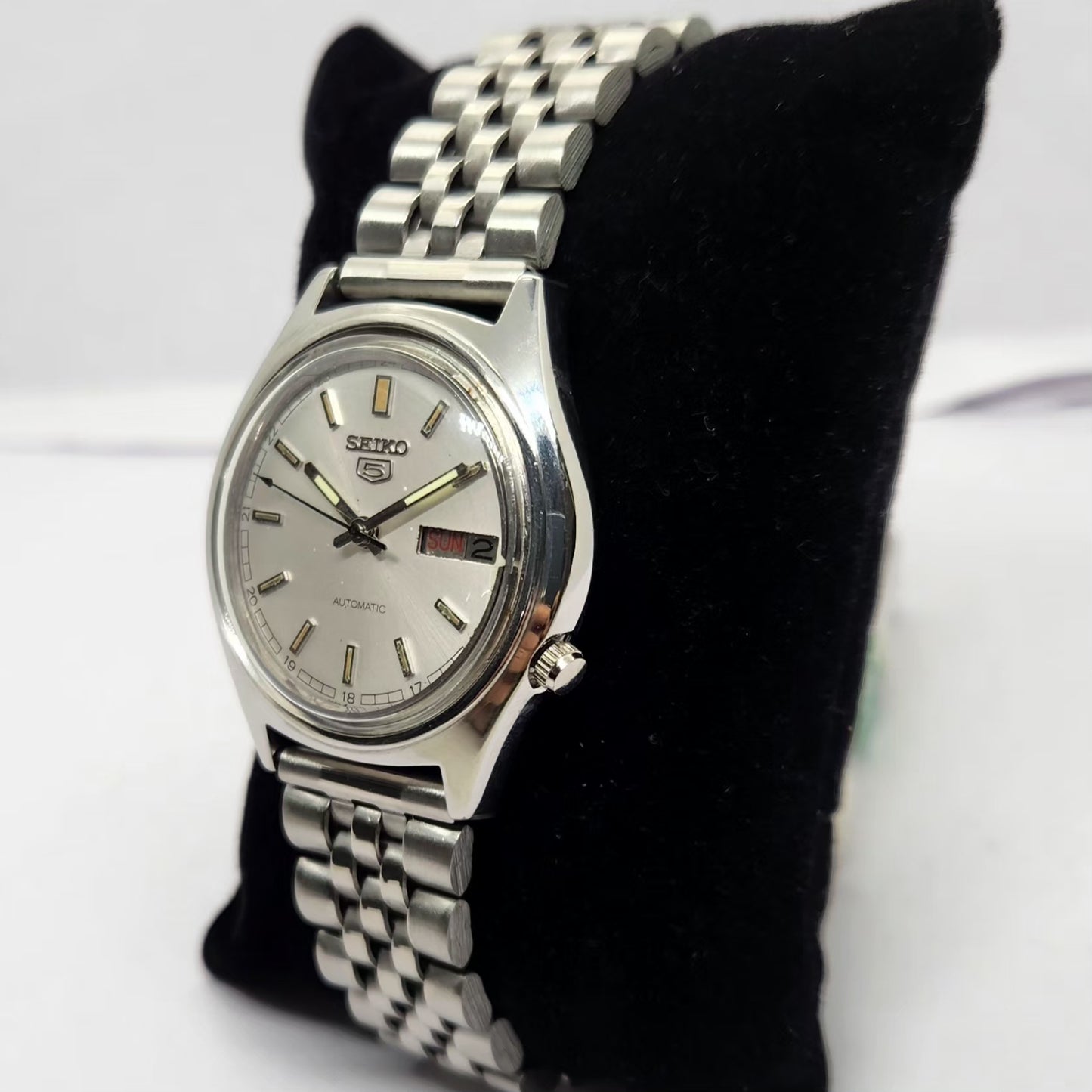 Vintage 1981 Original Seiko 5 Automatic 7009-4020 Silver face 17 Jewels Day-Date Japanese Men's Wrist Watch OG216