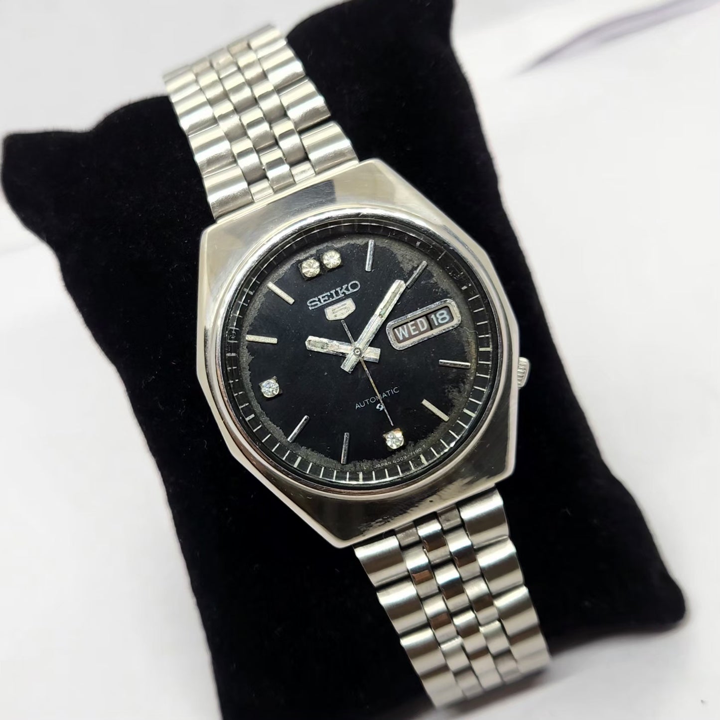 Vintage 1981 Original Seiko 5 Automatic 6309-7200 Black face 17 Jewels Day-Date Japanese Men's Wrist Watch OG219