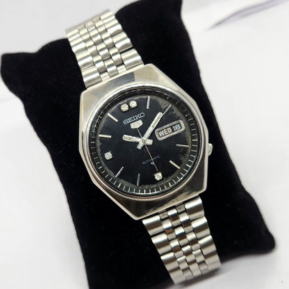 Vintage 1981 Original Seiko 5 Automatic 6309-7200 Black face 17 Jewels Day-Date Japanese Men's Wrist Watch OG219