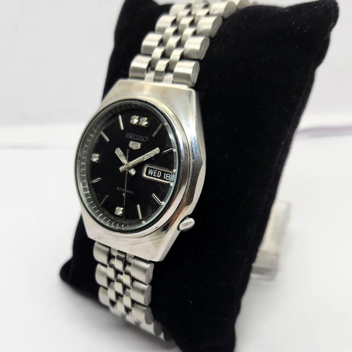 Vintage 1981 Original Seiko 5 Automatic 6309-7200 Black face 17 Jewels Day-Date Japanese Men's Wrist Watch OG219
