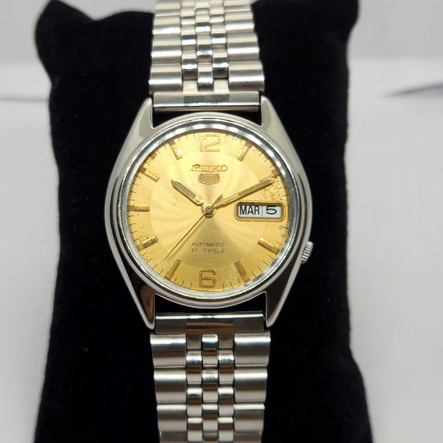 Vintage 1996 Original Seiko 5 Automatic 7s26-6000 Gold face 21 Jewels Day-Date Japanese Men's Wrist Watch OG223