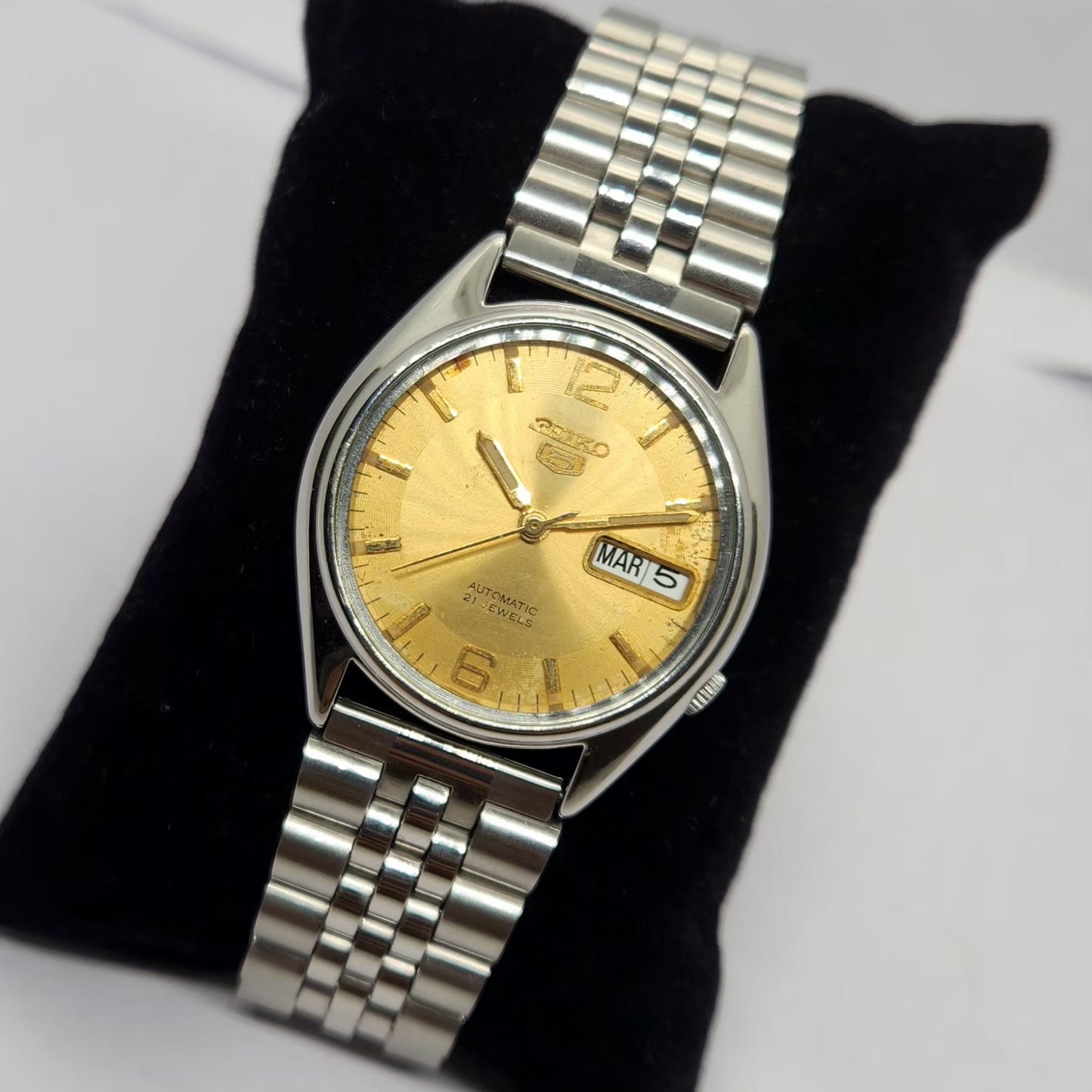 Vintage 1996 Original Seiko 5 Automatic 7s26-6000 Gold face 21 Jewels Day-Date Japanese Men's Wrist Watch OG223