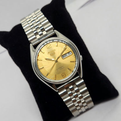 Vintage 1996 Original Seiko 5 Automatic 7s26-6000 Gold face 21 Jewels Day-Date Japanese Men's Wrist Watch OG223