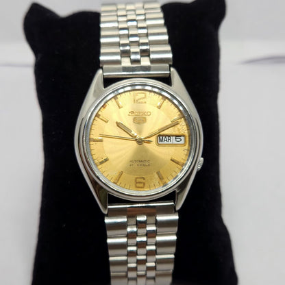 Vintage 1996 Original Seiko 5 Automatic 7s26-6000 Gold face 21 Jewels Day-Date Japanese Men's Wrist Watch OG223