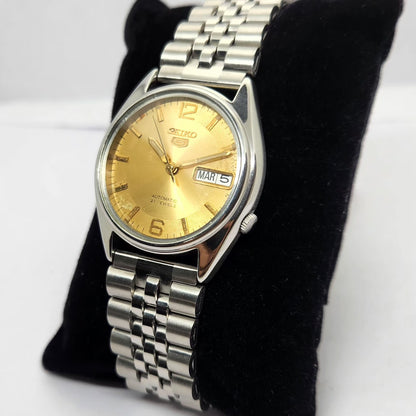 Vintage 1996 Original Seiko 5 Automatic 7s26-6000 Gold face 21 Jewels Day-Date Japanese Men's Wrist Watch OG223