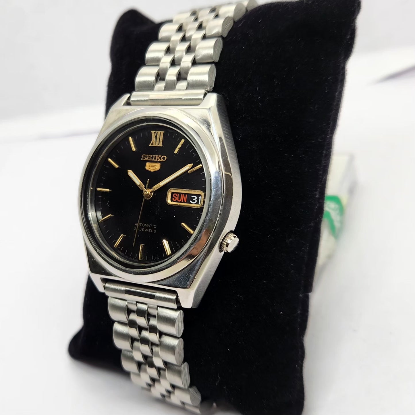 Vintage 1981 Original Seiko 5 Automatic 7s26-3040 Black face 21 Jewels Day-Date Japanese Men's Wrist Watch OG224