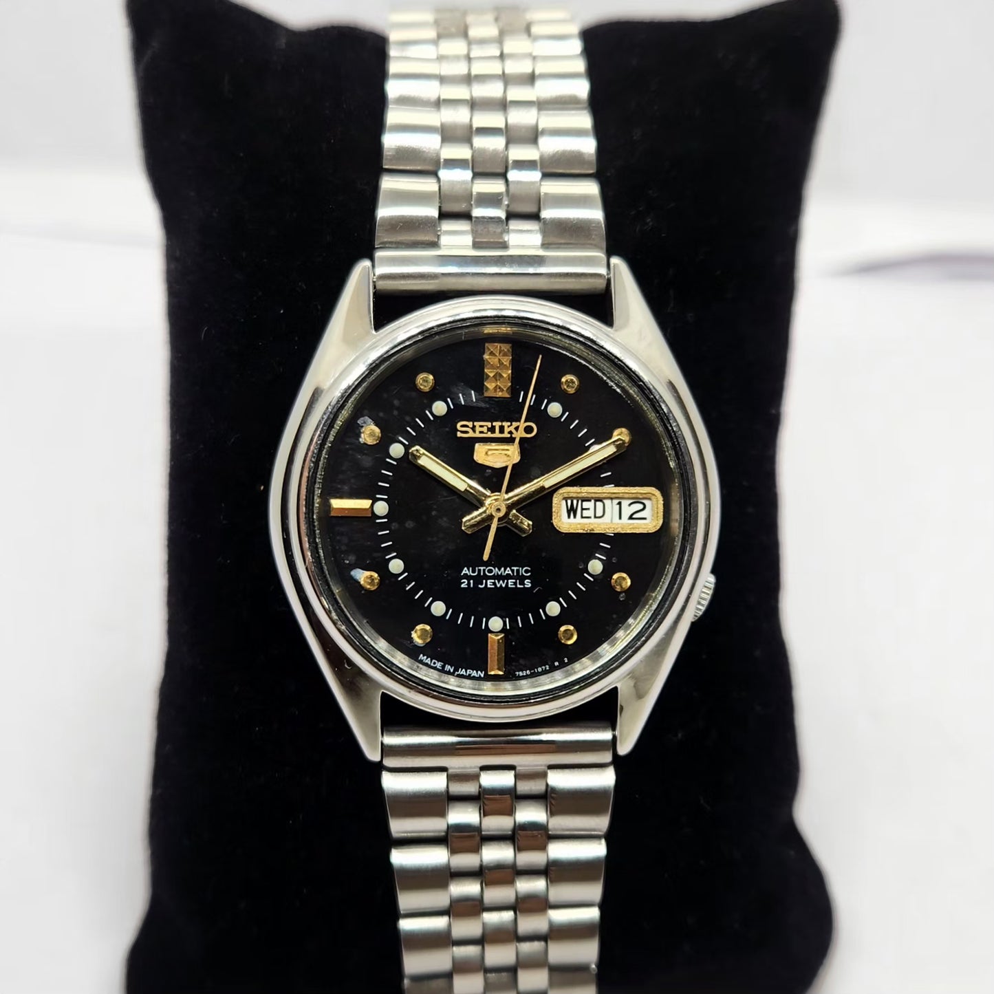 Vintage 1999 Original Seiko 5 Automatic 7s26-8000 Black face 21 Jewels Day-Date Japanese Men's Wrist Watch OG228