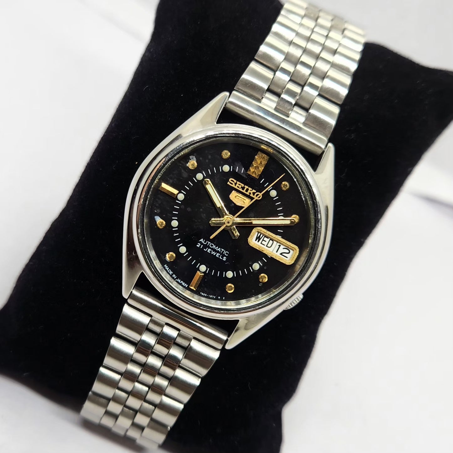 Vintage 1999 Original Seiko 5 Automatic 7s26-8000 Black face 21 Jewels Day-Date Japanese Men's Wrist Watch OG228