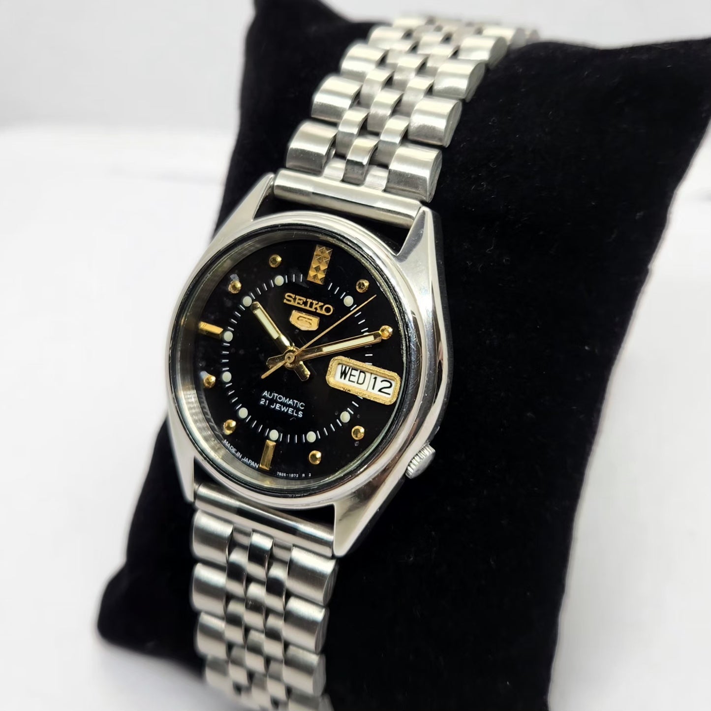 Vintage 1999 Original Seiko 5 Automatic 7s26-8000 Black face 21 Jewels Day-Date Japanese Men's Wrist Watch OG228