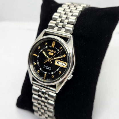 Vintage 1999 Original Seiko 5 Automatic 7s26-8000 Black face 21 Jewels Day-Date Japanese Men's Wrist Watch OG228