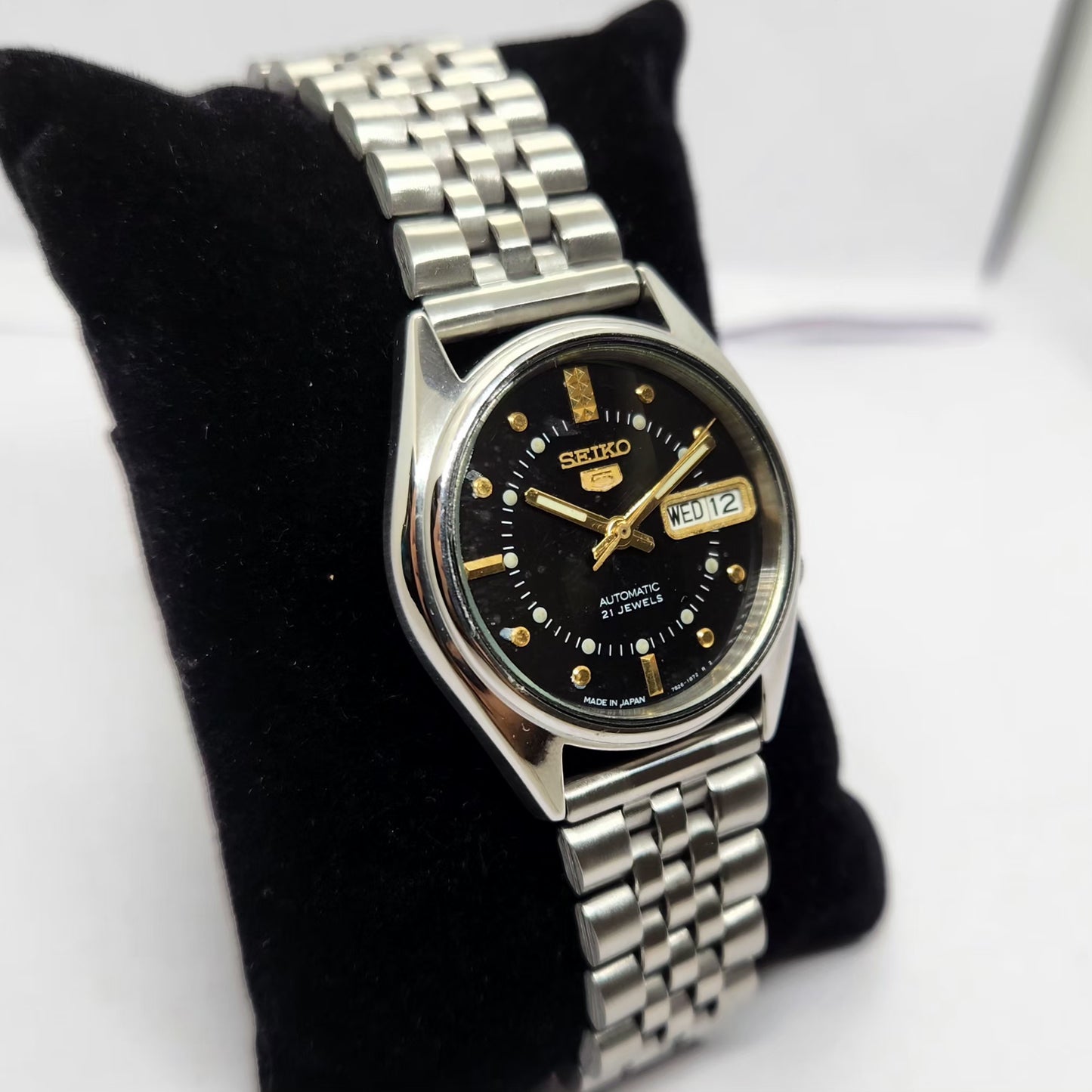 Vintage 1999 Original Seiko 5 Automatic 7s26-8000 Black face 21 Jewels Day-Date Japanese Men's Wrist Watch OG228