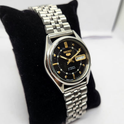 Vintage 1999 Original Seiko 5 Automatic 7s26-8000 Black face 21 Jewels Day-Date Japanese Men's Wrist Watch OG228