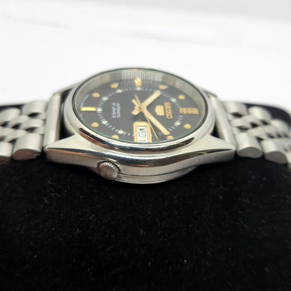 Vintage 1999 Original Seiko 5 Automatic 7s26-8000 Black face 21 Jewels Day-Date Japanese Men's Wrist Watch OG228