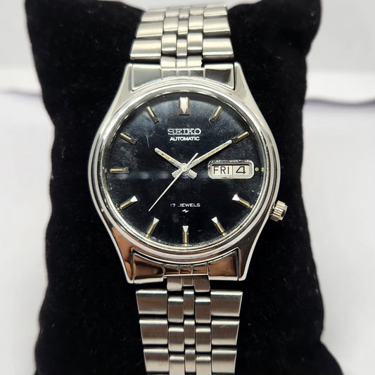 Vintage 1985 Original Seiko 5 Automatic 7009-6001 Black face 17 Jewels Day-Date Japanese Men's Wrist Watch OG237