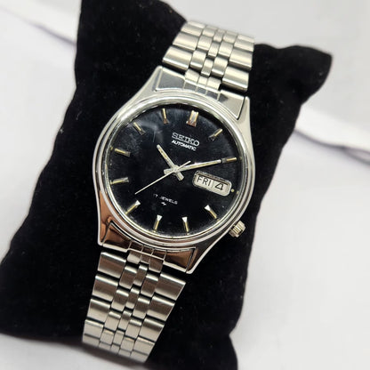 Vintage 1985 Original Seiko 5 Automatic 7009-6001 Black face 17 Jewels Day-Date Japanese Men's Wrist Watch OG237
