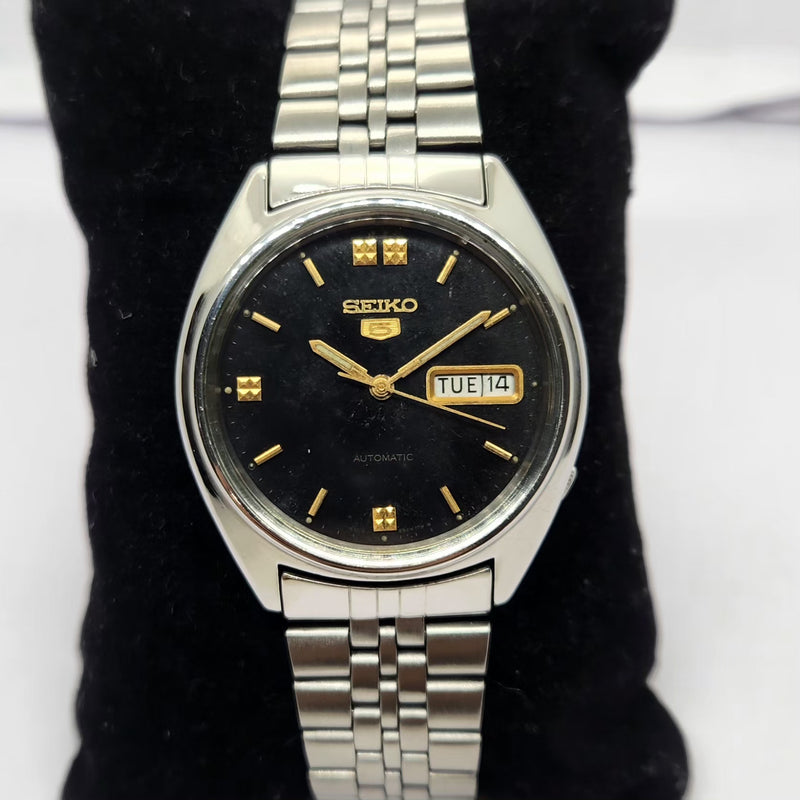 Vintage 1985 Original Seiko 5 Automatic 6309-523A Black face 17 Jewels Day-Date Japanese Men's Wrist Watch OG238