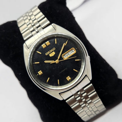 Vintage 1985 Original Seiko 5 Automatic 6309-523A Black face 17 Jewels Day-Date Japanese Men's Wrist Watch OG238