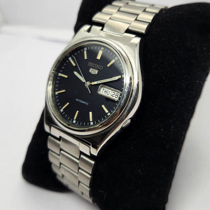 Vintage 1997 Original Seiko 5 Automatic 7S26-3040 Black face 21 Jewels Day-Date Japanese Men's Wrist Watch OG244