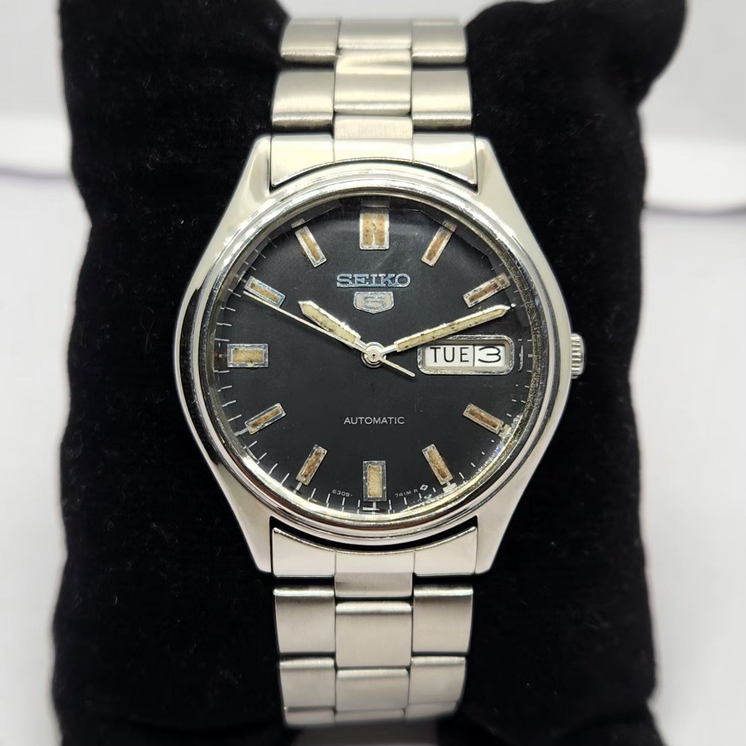 Vintage 1984 Original Seiko 5 Automatic 6309-7320 Black face 17 Jewels Day-Date Japanese Men's Wrist Watch OG245