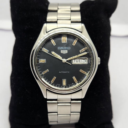 Vintage 1984 Original Seiko 5 Automatic 6309-7320 Black face 17 Jewels Day-Date Japanese Men's Wrist Watch OG245