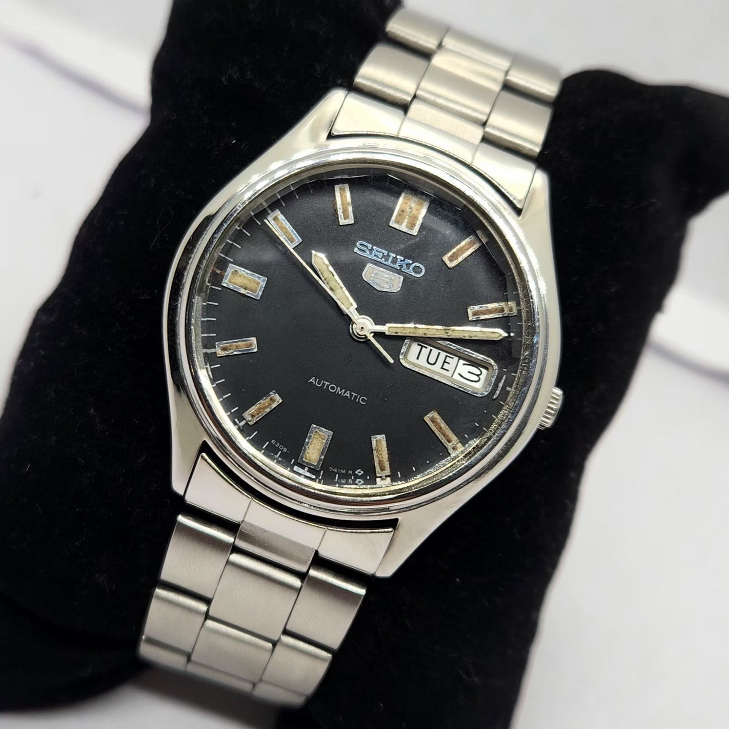 Vintage 1984 Original Seiko 5 Automatic 6309-7320 Black face 17 Jewels Day-Date Japanese Men's Wrist Watch OG245