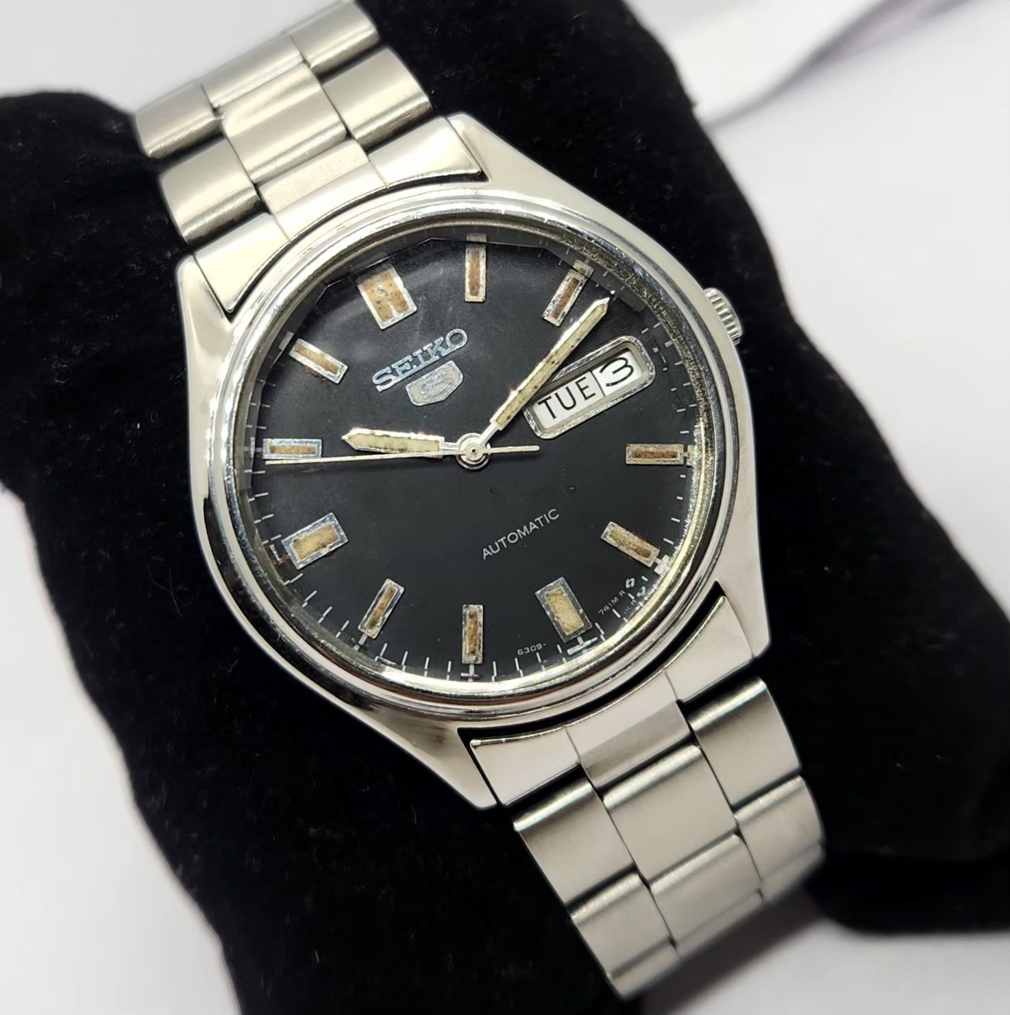 Vintage 1984 Original Seiko 5 Automatic 6309-7320 Black face 17 Jewels Day-Date Japanese Men's Wrist Watch OG245