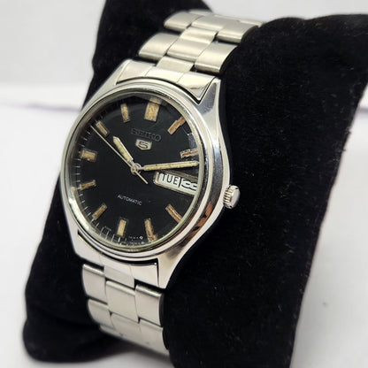 Vintage 1984 Original Seiko 5 Automatic 6309-7320 Black face 17 Jewels Day-Date Japanese Men's Wrist Watch OG245