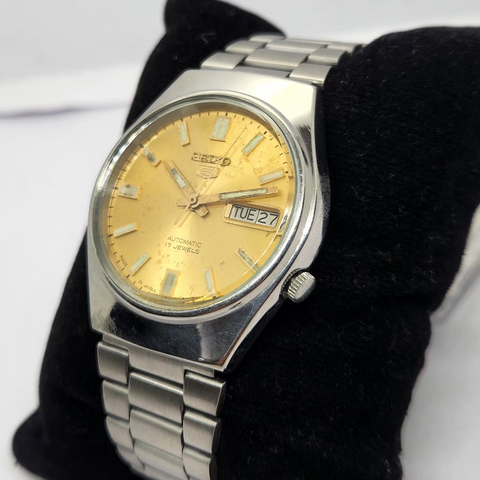 Vintage 1981 Original Seiko 5 Automatic 7009-7031 Gold face 17 Jewels Day-Date Japanese Men's Wrist Watch OG247