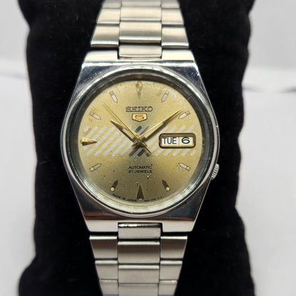 Vintage 1997 Original Seiko 5 Automatic 7S26-3100 Gold face 21 Jewels Day-Date Japanese Men's Wrist Watch OG252