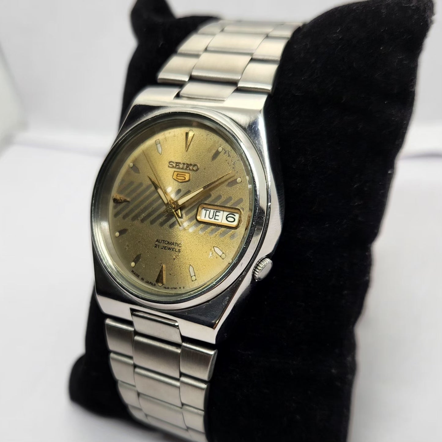 Vintage 1997 Original Seiko 5 Automatic 7S26-3100 Gold face 21 Jewels Day-Date Japanese Men's Wrist Watch OG252