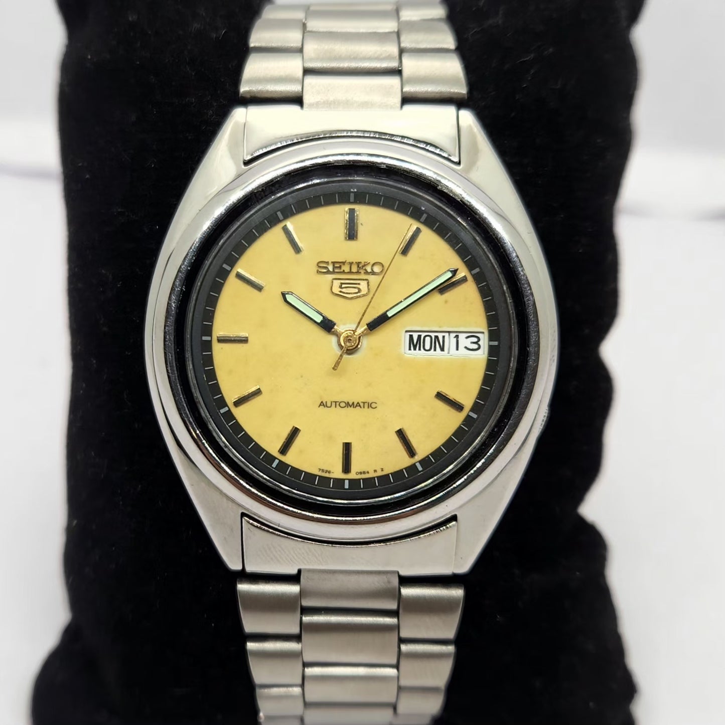 Vintage 1999 Original Seiko 5 Automatic 7S26-3040 Gold face 21 Jewels Day-Date Japanese Men's Wrist Watch OG253