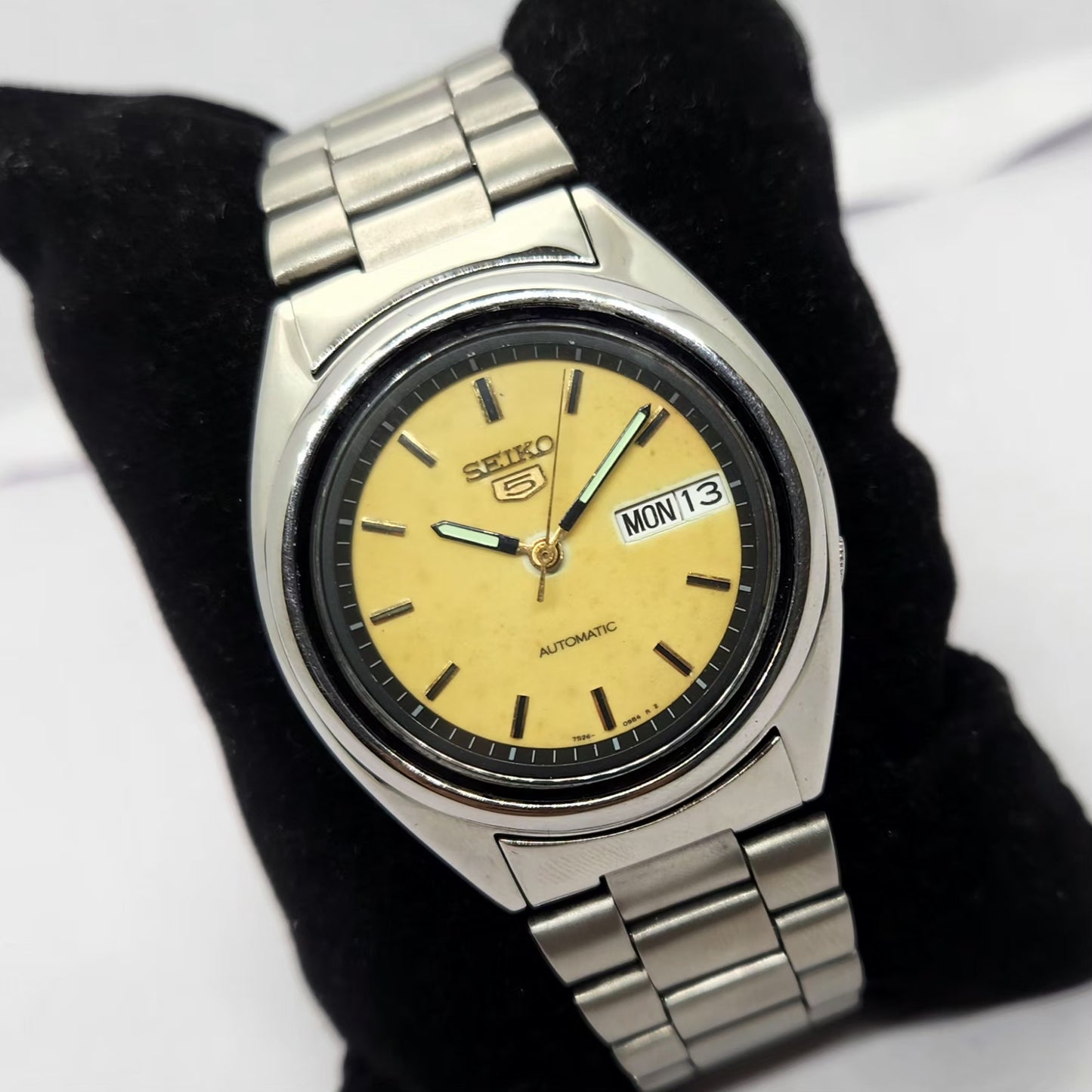 Vintage 1999 Original Seiko 5 Automatic 7S26-3040 Gold face 21 Jewels Day-Date Japanese Men's Wrist Watch OG253