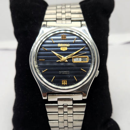 Vintage 1983 Original Seiko 5 Automatic 7009-3171 Blue face 17 Jewels Day-Date Japanese Men's Wrist Watch OG254