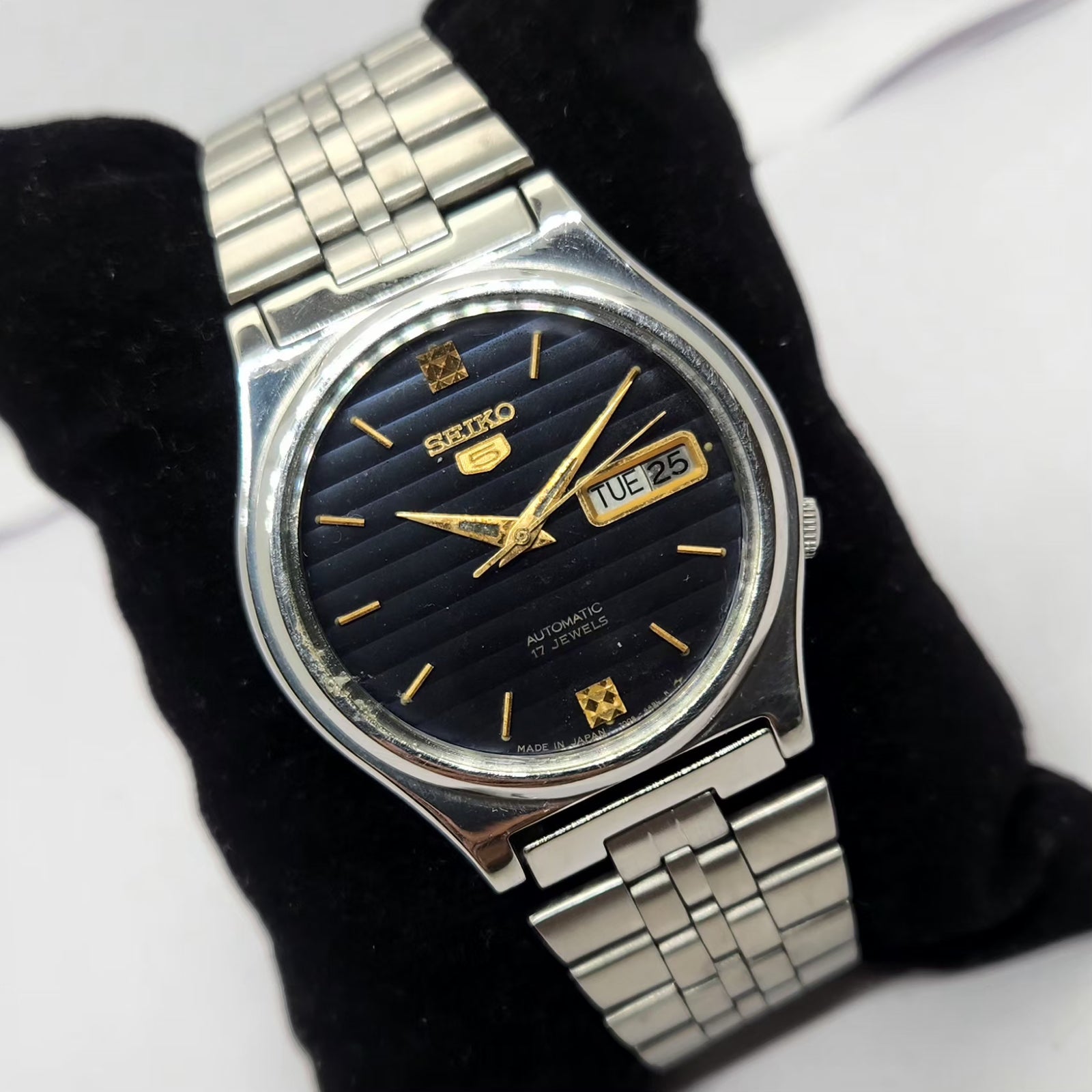 Vintage 1983 Original Seiko 5 Automatic 7009-3171 Blue face 17 Jewels Day-Date Japanese Men's Wrist Watch OG254