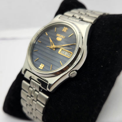 Vintage 1983 Original Seiko 5 Automatic 7009-3171 Blue face 17 Jewels Day-Date Japanese Men's Wrist Watch OG254