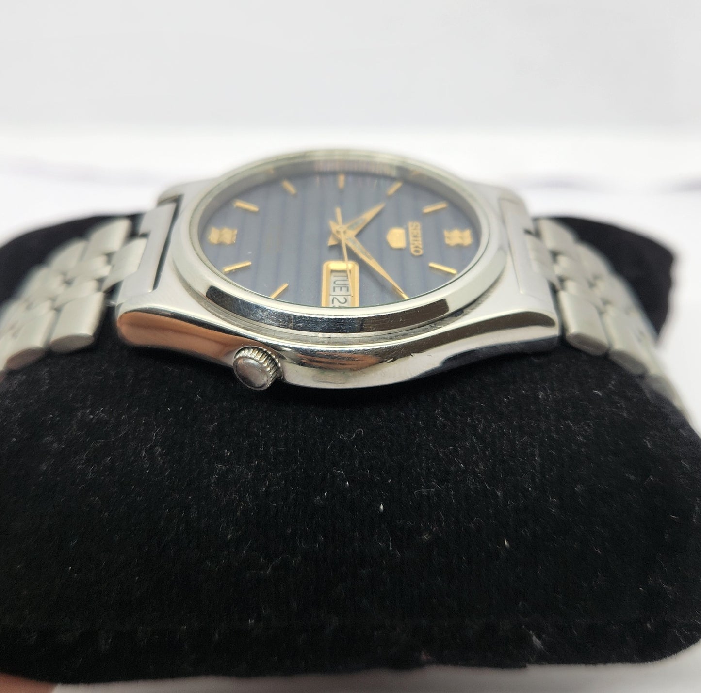 Vintage 1983 Original Seiko 5 Automatic 7009-3171 Blue face 17 Jewels Day-Date Japanese Men's Wrist Watch OG254