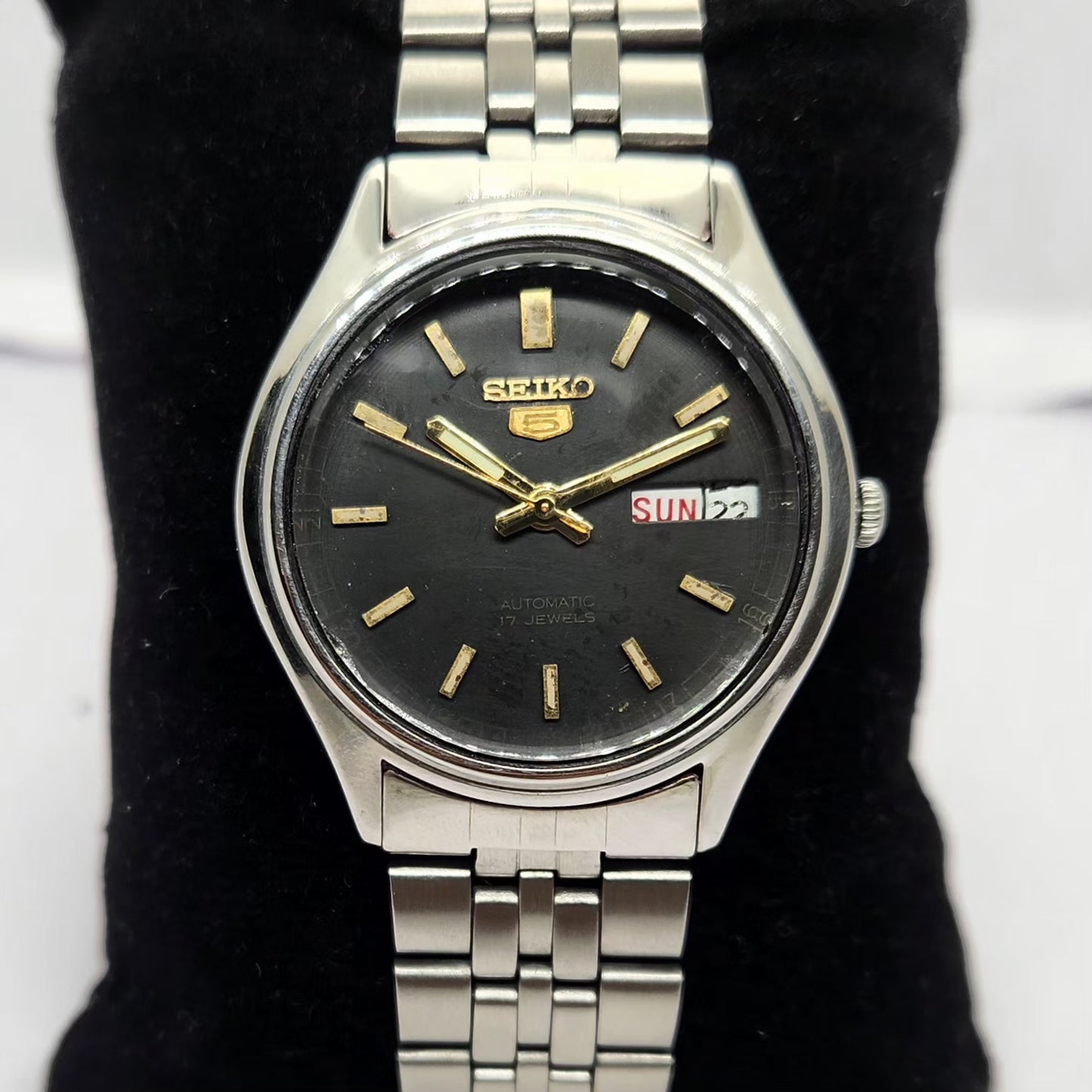 Vintage 1981 Original Seiko 5 Automatic 6309-5450 Black face 17 Jewels Day-Date Japanese Men's Wrist Watch OG255