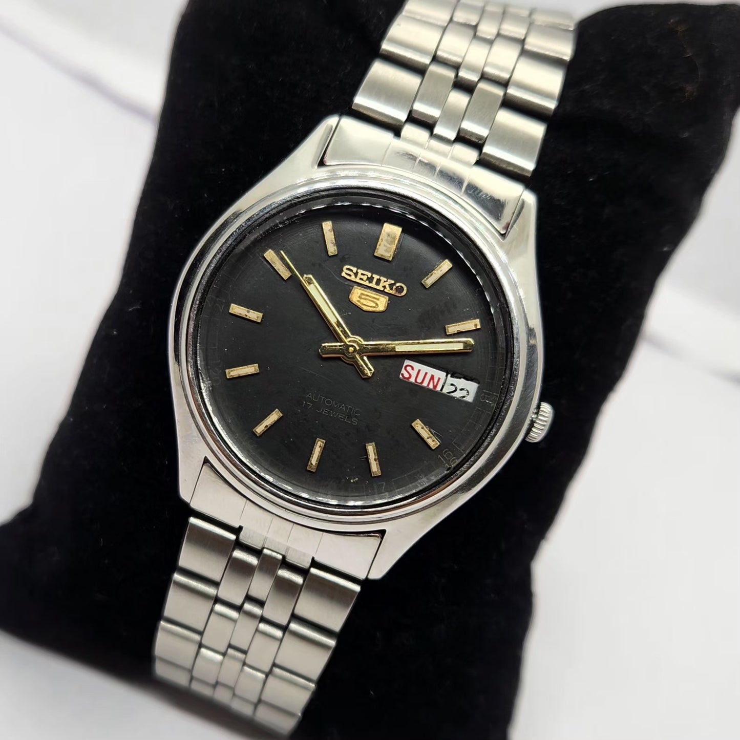 Vintage 1981 Original Seiko 5 Automatic 6309-5450 Black face 17 Jewels Day-Date Japanese Men's Wrist Watch OG255