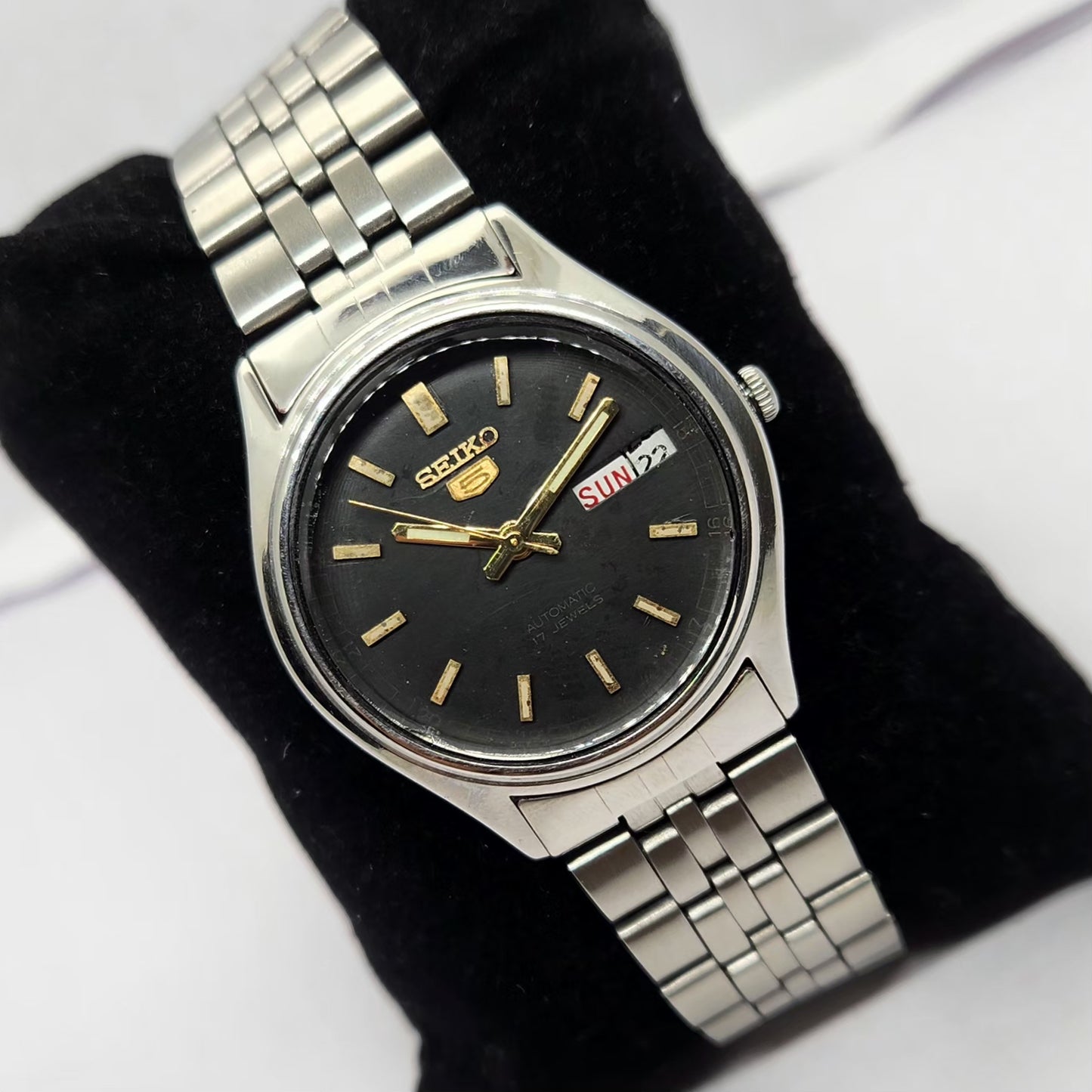 Vintage 1981 Original Seiko 5 Automatic 6309-5450 Black face 17 Jewels Day-Date Japanese Men's Wrist Watch OG255